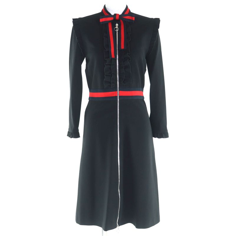 Gucci 457032 Web Trim Short A-line Long Sleeve Plain Office Style Dress/dress