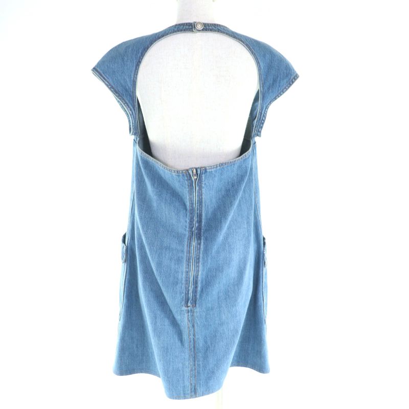 CHANEL P49384 100% Cotton Dallas Button Sleeveless Denim Dress Indigo 44