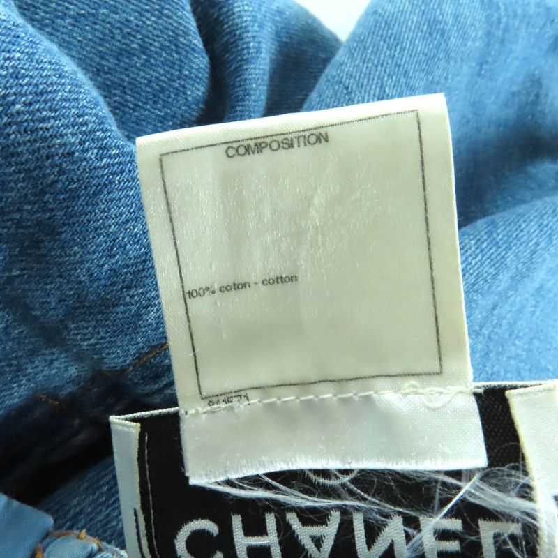 CHANEL P49384 100% Cotton Dallas Button Sleeveless Denim Dress Indigo 44