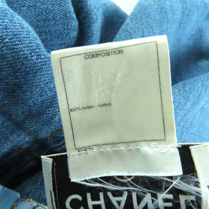 CHANEL P49384 100% Cotton Dallas Button Sleeveless Denim Dress Indigo 44