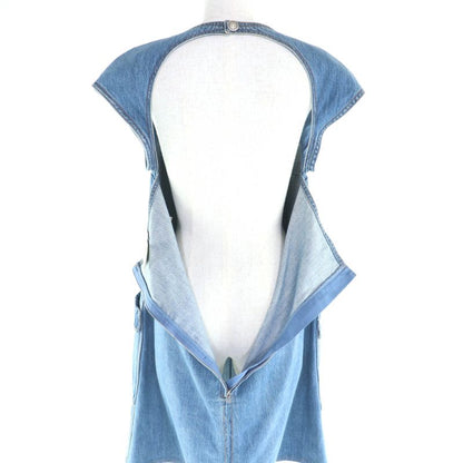CHANEL P49384 100% Cotton Dallas Button Sleeveless Denim Dress Indigo 44