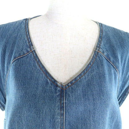 CHANEL P49384 100% Cotton Dallas Button Sleeveless Denim Dress Indigo 44