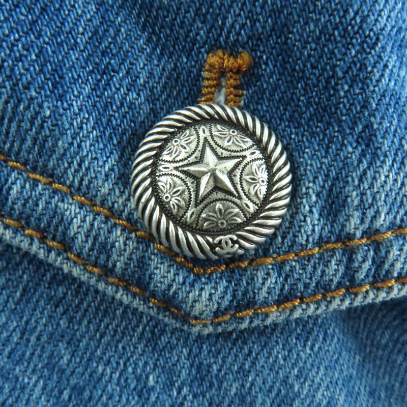 CHANEL P49384 100% Cotton Dallas Button Sleeveless Denim Dress Indigo 44