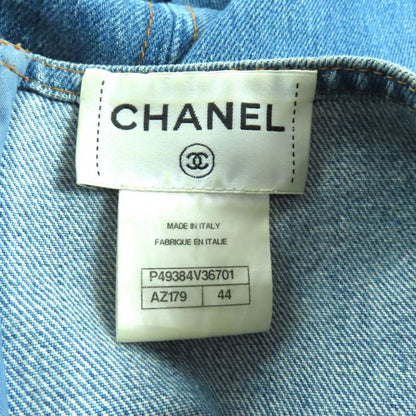 CHANEL P49384 100% Cotton Dallas Button Sleeveless Denim Dress Indigo 44
