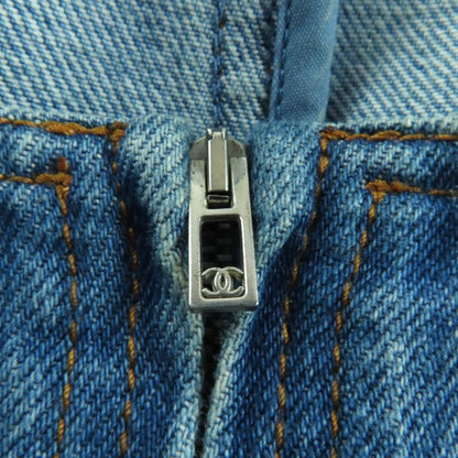 CHANEL P49384 100% Cotton Dallas Button Sleeveless Denim Dress Indigo 44