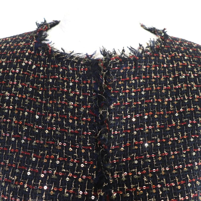 CHANEL 12A P44038 Button With Stones Sequins Tweed Collarless Jacket Multi 34