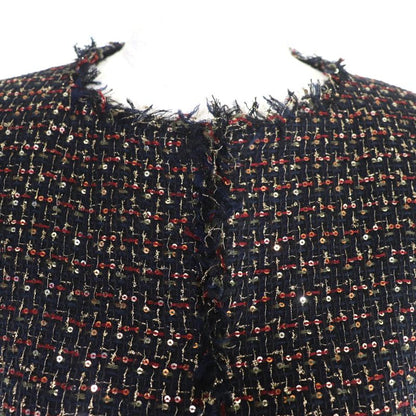 CHANEL 12A P44038 Button With Stones Sequins Tweed Collarless Jacket Multi 34