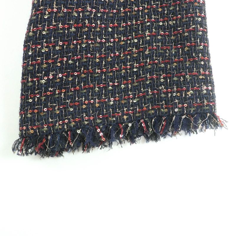 CHANEL 12A P44038 Button With Stones Sequins Tweed Collarless Jacket Multi 34