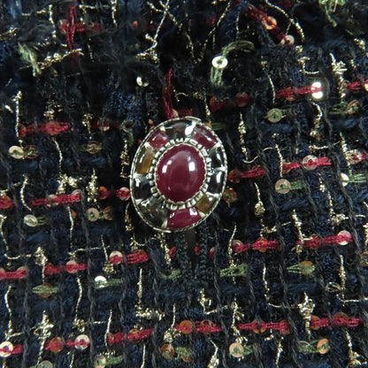 CHANEL 12A P44038 Button With Stones Sequins Tweed Collarless Jacket Multi 34