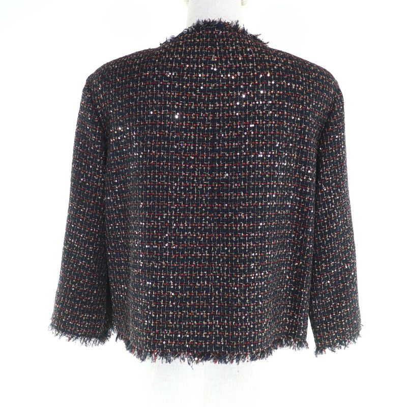 CHANEL 12A P44038 Button With Stones Sequins Tweed Collarless Jacket Multi 34