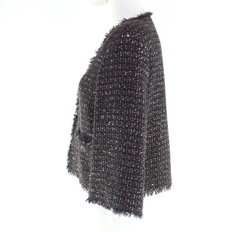 CHANEL 12A P44038 Button With Stones Sequins Tweed Collarless Jacket Multi 34