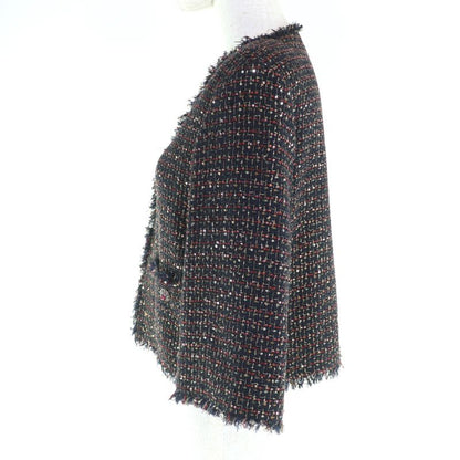 CHANEL 12A P44038 Button With Stones Sequins Tweed Collarless Jacket Multi 34