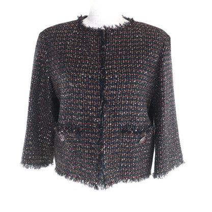 CHANEL 12A P44038 Button With Stones Sequins Tweed Collarless Jacket Multi 34