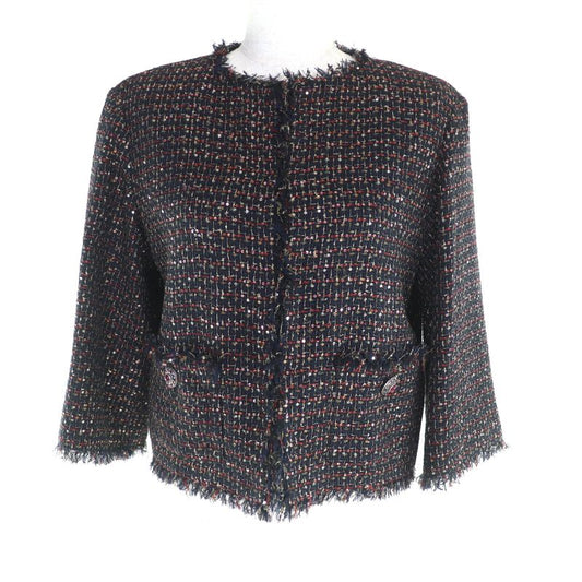 CHANEL 12A P44038 Button With Stones Sequins Tweed Collarless Jacket Multi 34