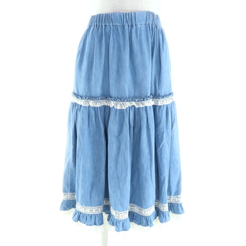 Gucci 527609 Cotton Logo Lace Long Length Dungaree Skirt Indigo 38 With Box