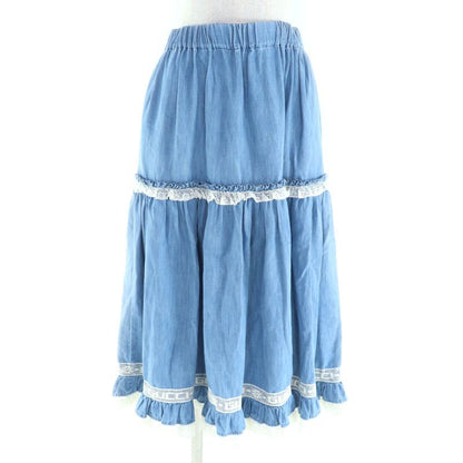 Gucci 527609 Cotton Logo Lace Long Length Dungaree Skirt Indigo 38 With Box