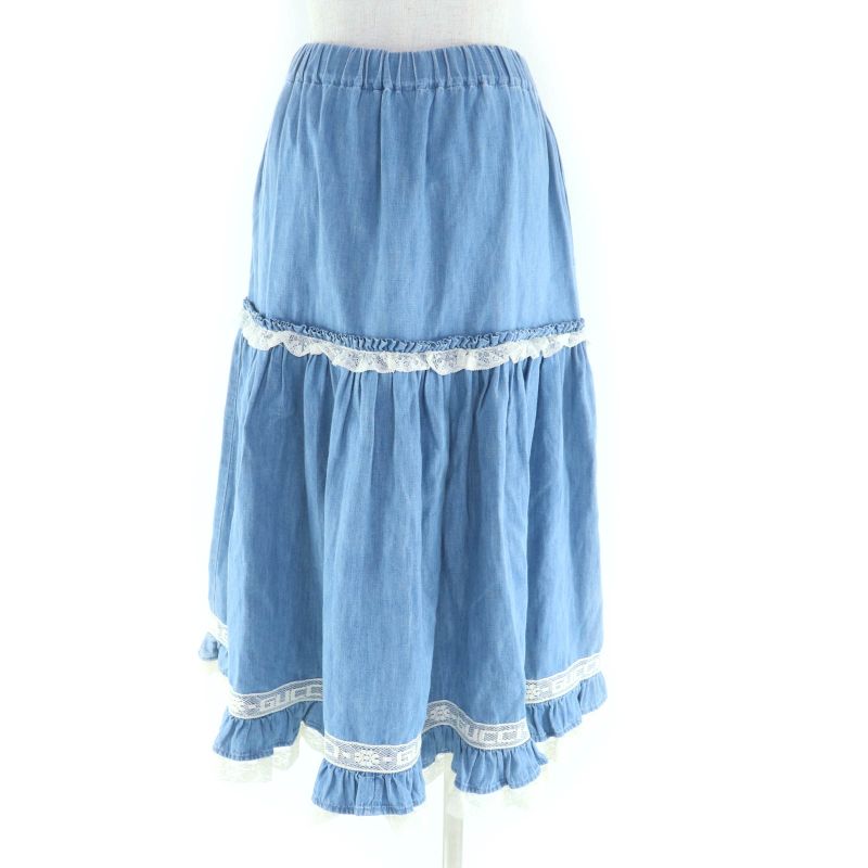 Gucci 527609 Cotton Logo Lace Long Length Dungaree Skirt Indigo 38 With Box