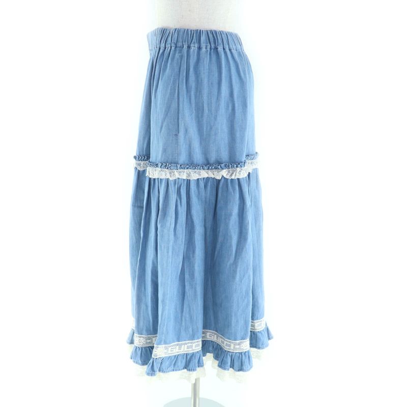 Gucci 527609 Cotton Logo Lace Long Length Dungaree Skirt Indigo 38 With Box