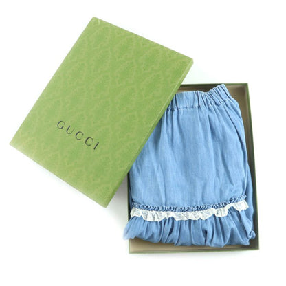 Gucci 527609 Cotton Logo Lace Long Length Dungaree Skirt Indigo 38 With Box