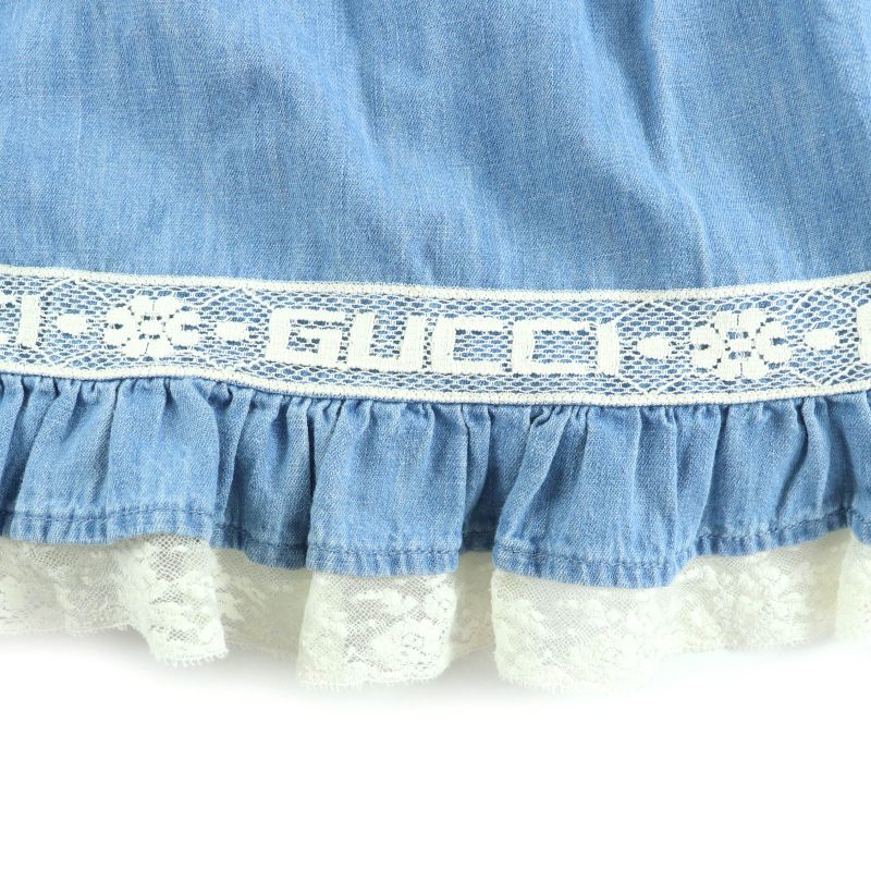 Gucci 527609 Cotton Logo Lace Long Length Dungaree Skirt Indigo 38 With Box