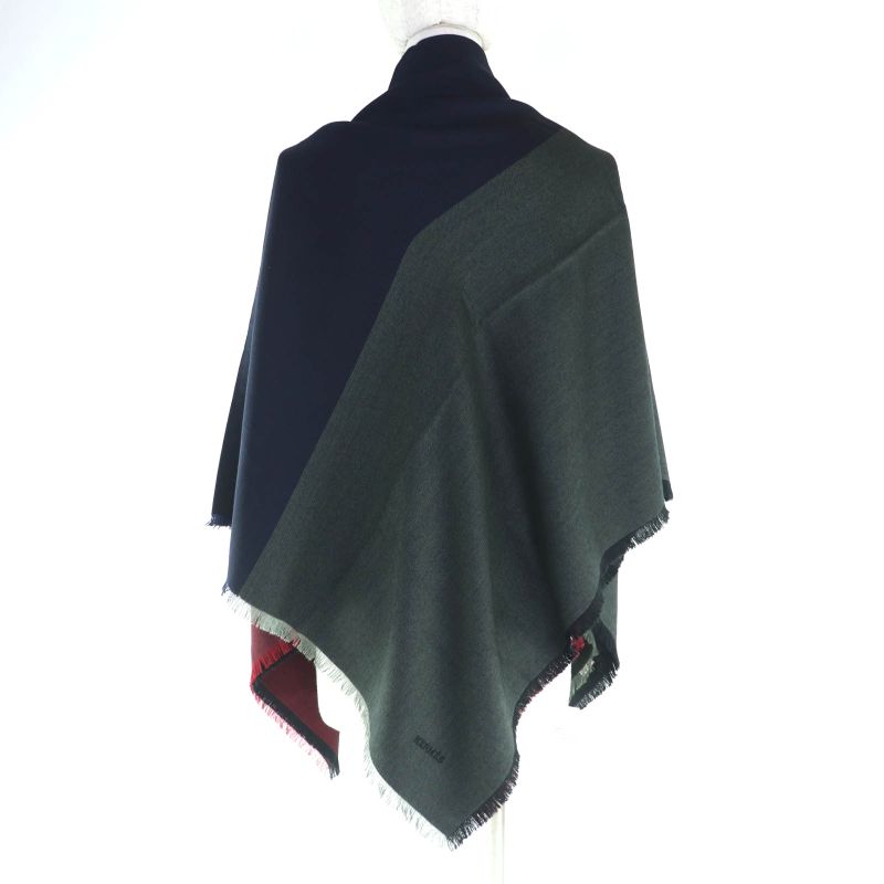 Hermes H583697 Carré 120 Cashmere Silk Blend Rouge/marine/kaki Large Shawl With