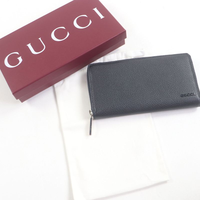 Gucci 771154 Leather Zip Around Wallet Long Wallet Navy Beige With Box And