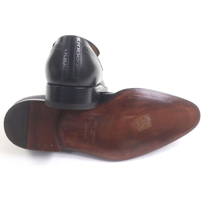 Louis Vuitton Leather Wingtip Medallion Perforated Loafers Black 6 With Box