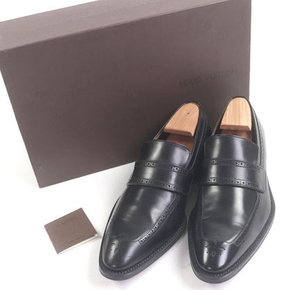 Louis Vuitton Leather Wingtip Medallion Perforated Loafers Black 6 With Box