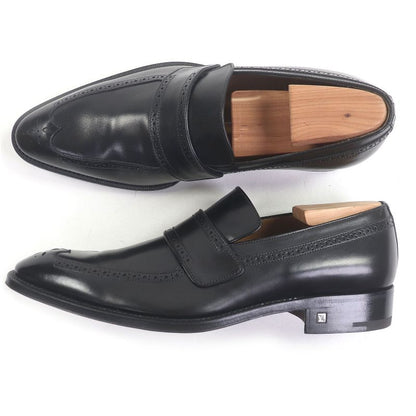 Louis Vuitton Leather Wingtip Medallion Perforated Loafers Black 6 With Box