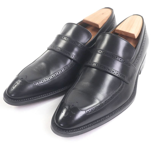 Louis Vuitton Leather Wingtip Medallion Perforated Loafers Black 6 With Box