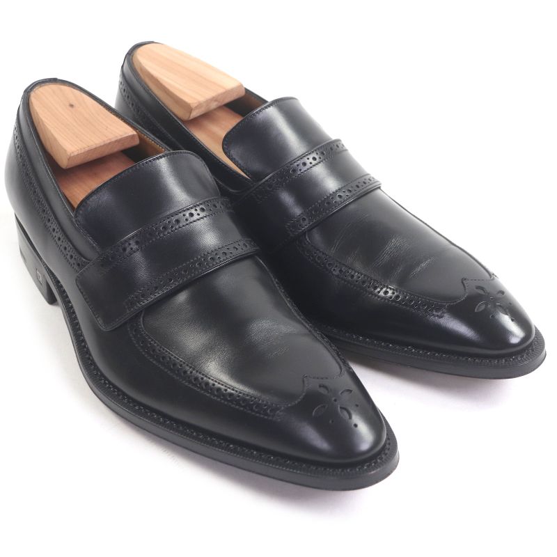 Louis Vuitton Leather Wingtip Medallion Perforated Loafers Black 6 With Box