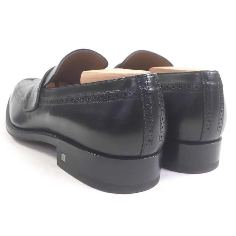 Louis Vuitton Leather Wingtip Medallion Perforated Loafers Black 6 With Box