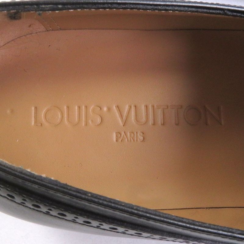 Louis Vuitton Leather Wingtip Medallion Perforated Loafers Black 6 With Box