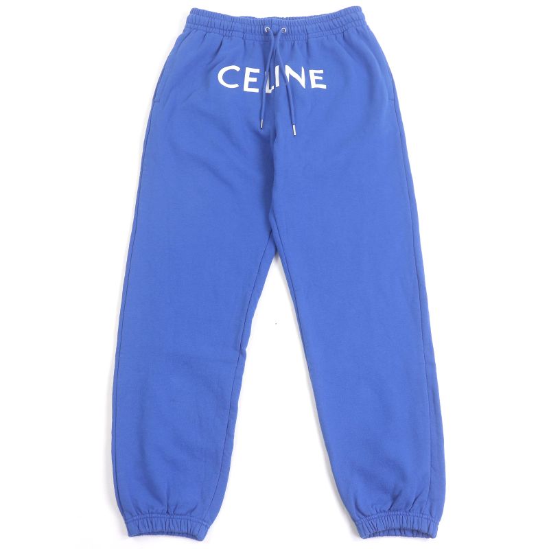 Celine 2z056052h 100% Cotton Logo Print Sweatpants Jogger Pants Blue L Made In