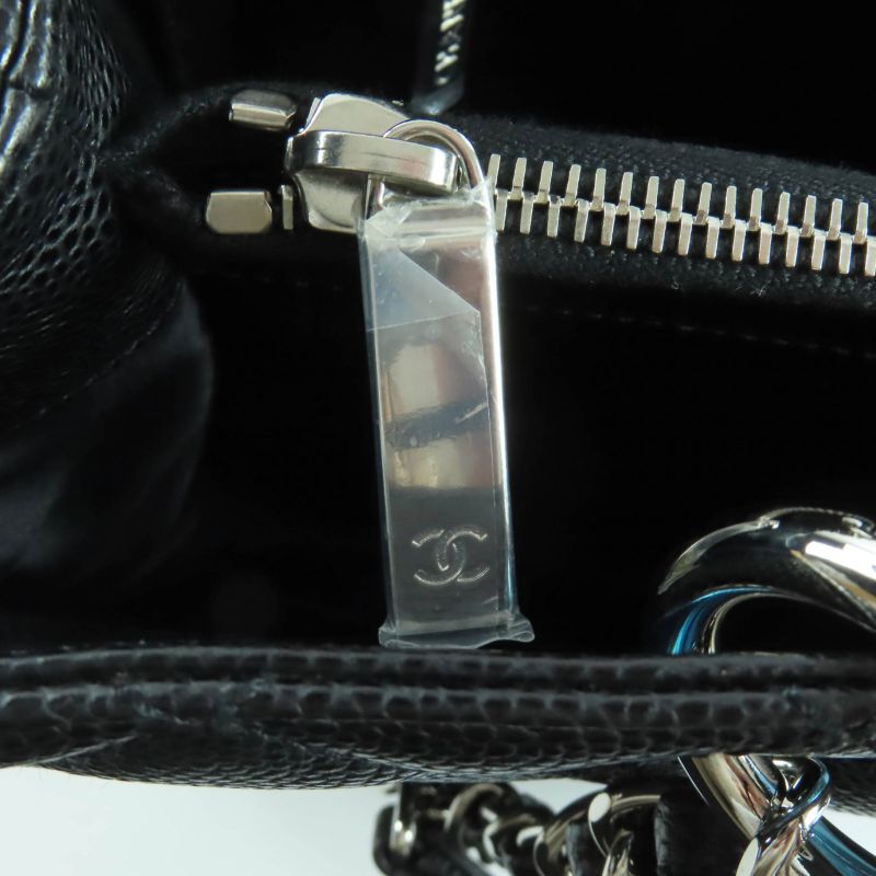 CHANEL A50995 Matelasse Coco Mark Caviar Skin GST Tote Bag Black With Silver
