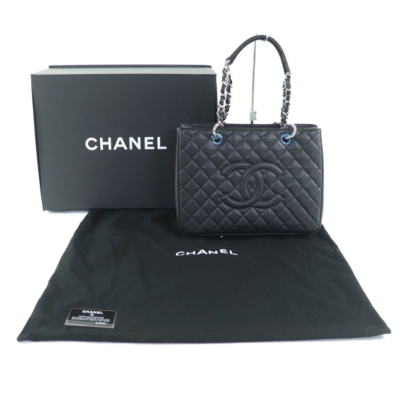 CHANEL A50995 Matelasse Coco Mark Caviar Skin GST Tote Bag Black With Silver