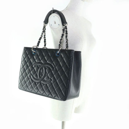 CHANEL A50995 Matelasse Coco Mark Caviar Skin GST Tote Bag Black With Silver