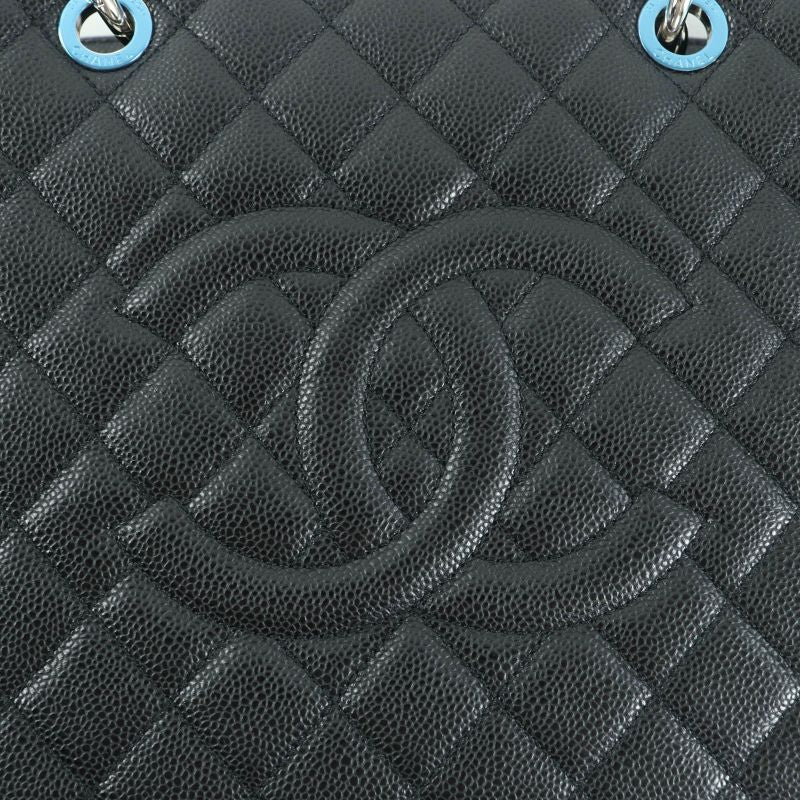 CHANEL A50995 Matelasse Coco Mark Caviar Skin GST Tote Bag Black With Silver