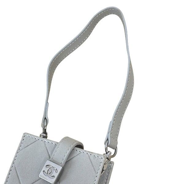 Chanel Coco Mark Lambskin Light Gray Cell Phone Case Branded Accessories Pouch