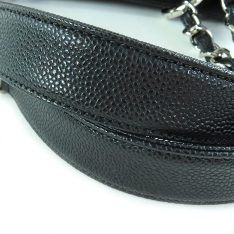 CHANEL A50995 Matelasse Coco Mark Caviar Skin GST Tote Bag Black With Silver