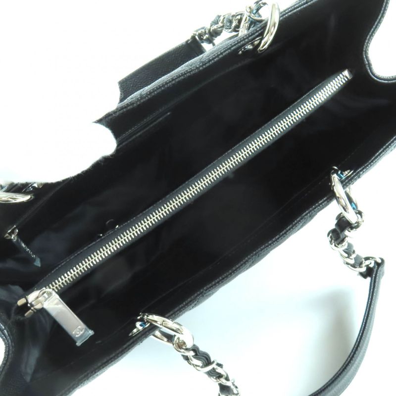 CHANEL A50995 Matelasse Coco Mark Caviar Skin GST Tote Bag Black With Silver