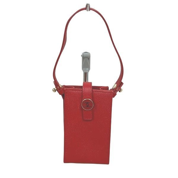 Chanel Coco Mark Caviar Skin Red Cell Phone Case Branded Accessories Pouch