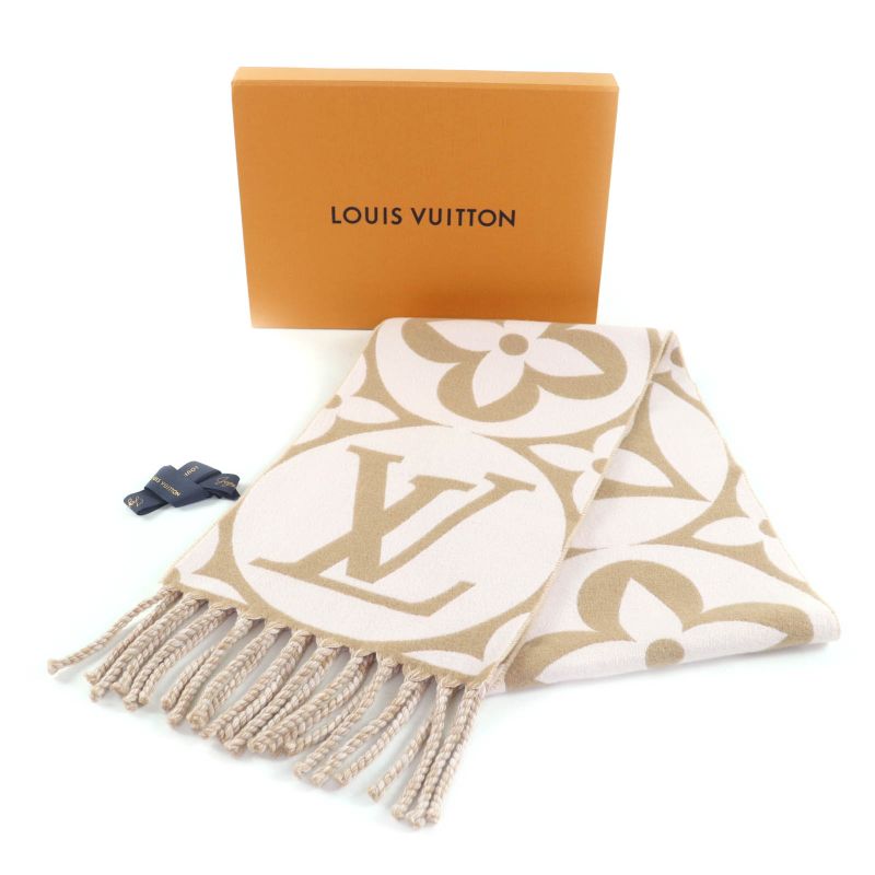 Louis Vuitton 2024 M79213 Flight Mode Scarf LV Medallion Wool Beige/rose