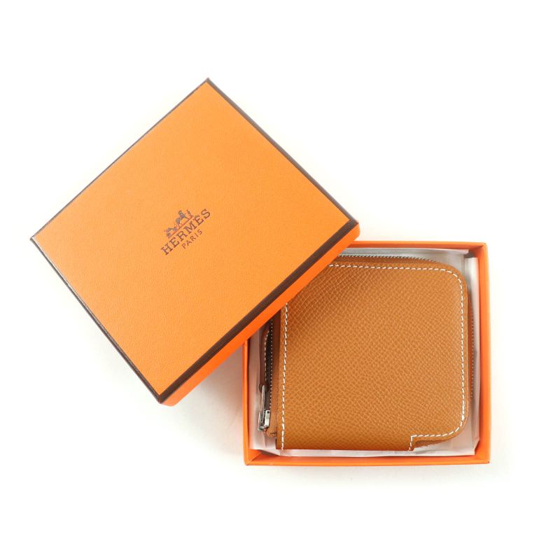 Hermes Azap Compact Mini Silk Quin Gold Vaux Epson Coin Case With W Engraved