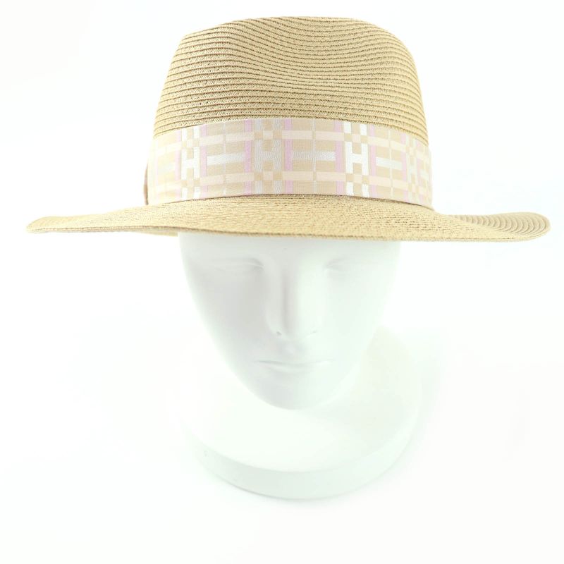 Hermes H251062n Izia H Quilted Natural/aurora Serie Hardware Straw Hat/pepper