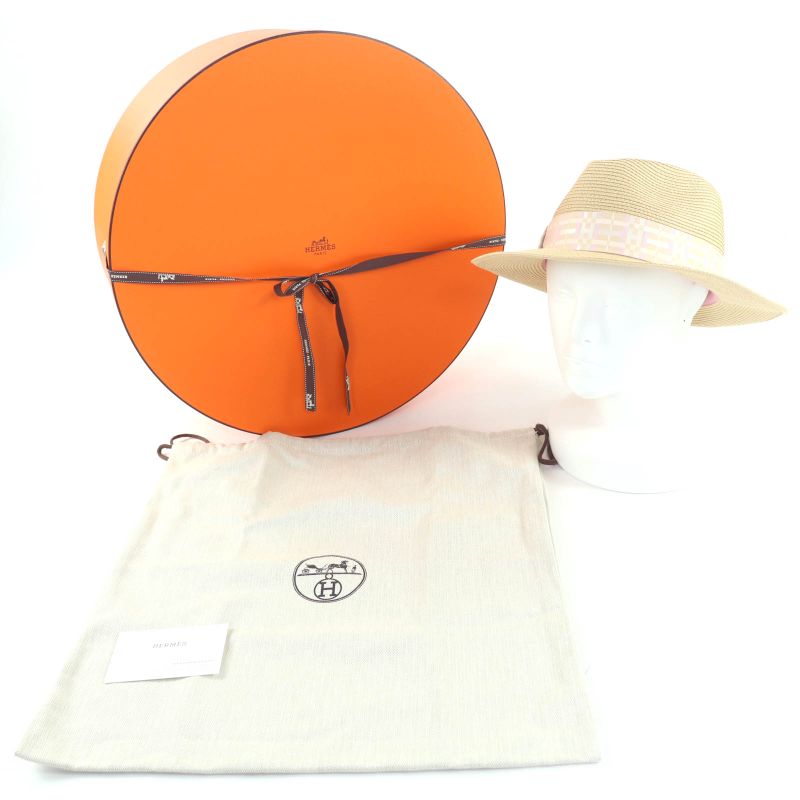 Hermes H251062n Izia H Quilted Natural/aurora Serie Hardware Straw Hat/pepper