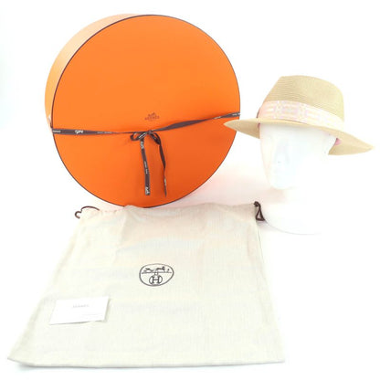 Hermes H251062n Izia H Quilted Natural/aurora Serie Hardware Straw Hat/pepper