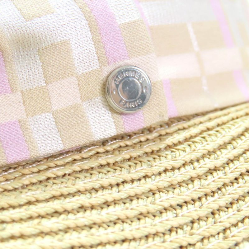 Hermes H251062n Izia H Quilted Natural/aurora Serie Hardware Straw Hat/pepper