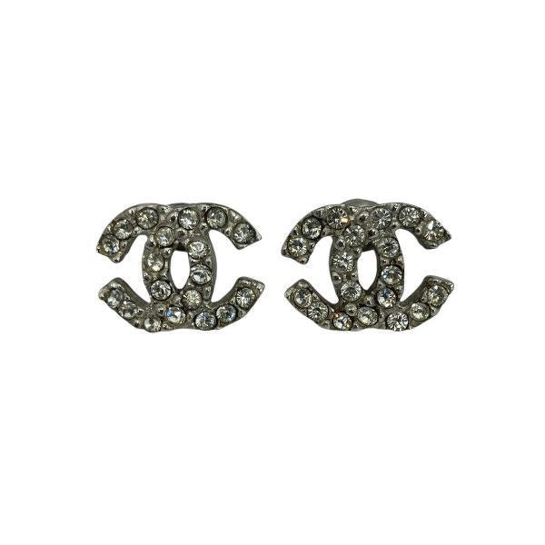 Chanel Silver 03a Coco Mark Rhinestone Brand Accessories Earrings Ladies