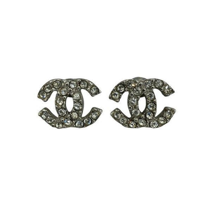 Chanel Silver 03a Coco Mark Rhinestone Brand Accessories Earrings Ladies